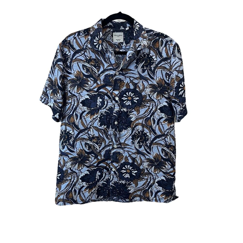 Baird McNutt 100% Linen Floral Short Sleeve Button Up Men’s Sz L Slim Fit Murano